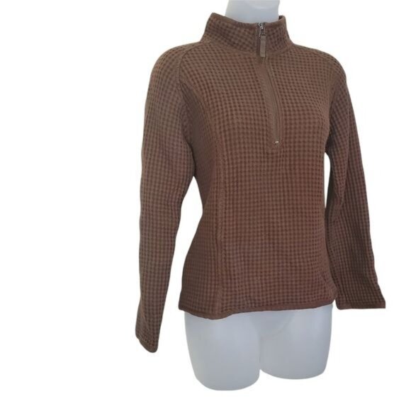 CABELA'S Womens Jacket Small Waffle Knit Brown Zipper‎ Neck 100% Cotton Collar - Picture 5 of 10